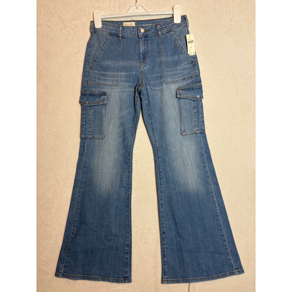 Pilcro Anthropologie Relaxed Mid-Rise Cargo Jeans Light Wash 29 Wide Leg - Picture 4 of 12